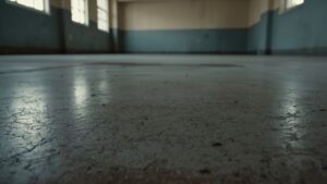 Chipped and scuffed polished concrete flooring