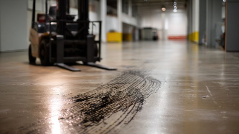 tire tracks and marks on a concrete floor during construction