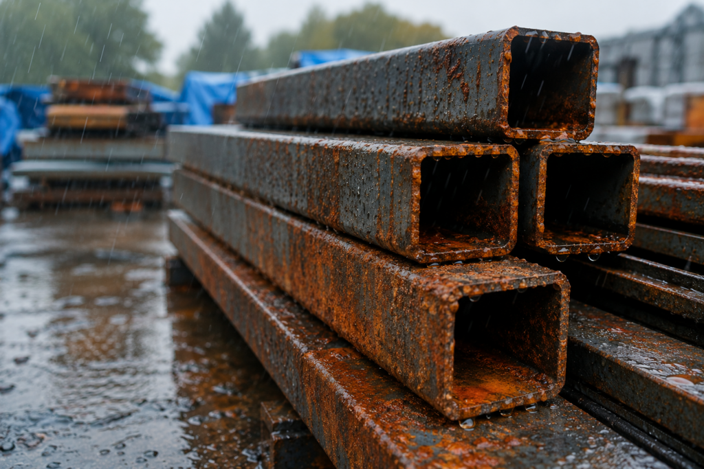 Rain-Soaked Rusted Steel Panels