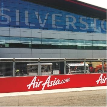 Silverstone racetrack with Protectapeel on the concrete wall pit being used for temporary advertising