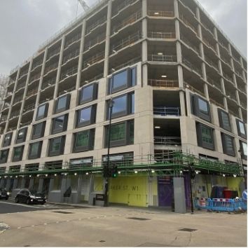 baker street project in london during construction the external glass that has been installed is protected by Protectapeel protective coating
