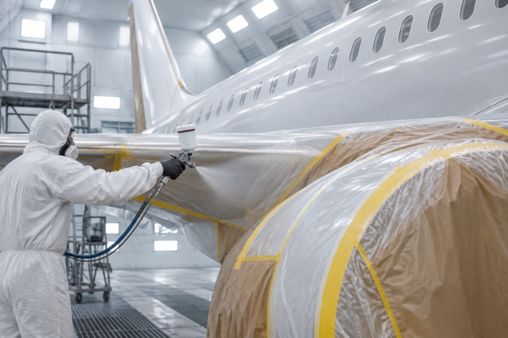 Aircraft Painting in a Clean Spray Booth