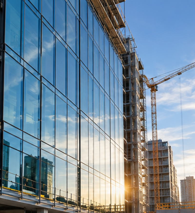 Glass facade of building construction