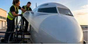 Peeling Protectapeel Aerospace E100 from an aircraft in storage